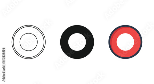 Three donuts with different colors and outlines