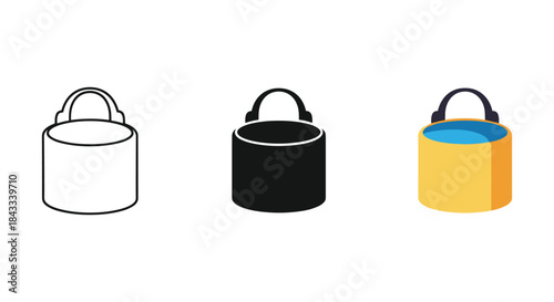 Three buckets with different colors and handles