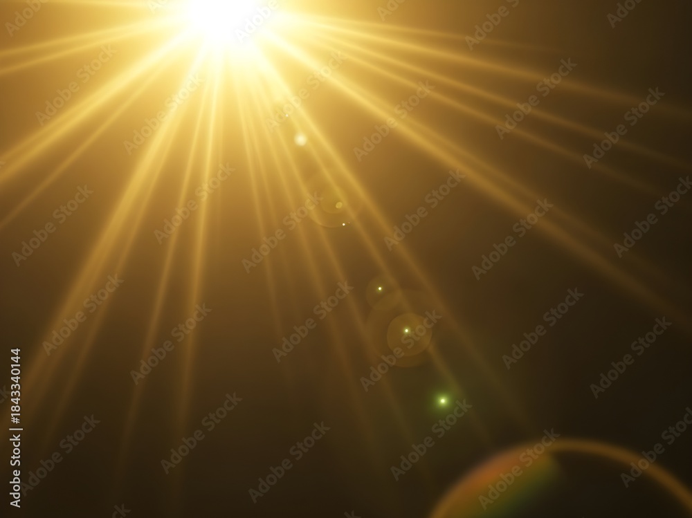 Obraz premium Sunlight Rays Shine Through Darkness Creating a Lens Flare Effect with Golden Hues