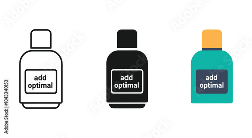 Three bottles with different colors and labels