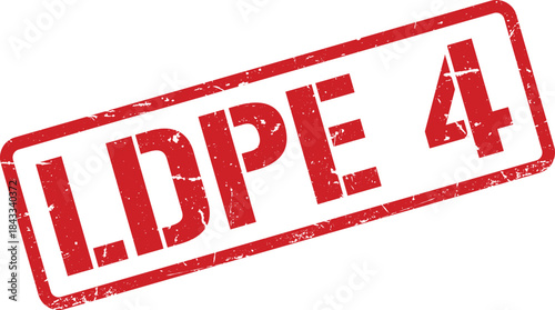 Red Distressed LDPE 4 Rubber Stamp Illustrating LowDensity Polyethylene Recycling Symbol Isolated on White