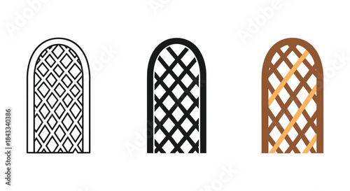 Three arched lattice window designs in different colors