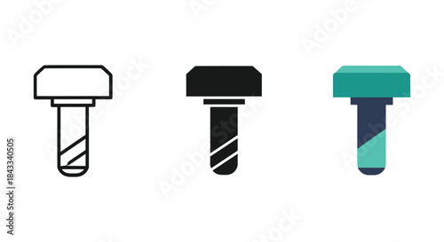 Set of three different colored bolts on white background