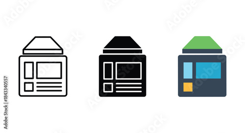 Shop front icon set in different style