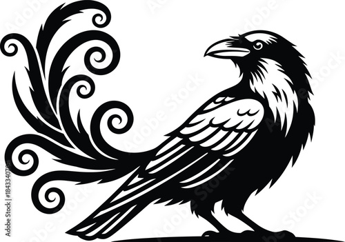 Decorative Raven Bird Silhouette Vector