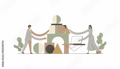 Collaborative Building Project with Geometric Shapes and Digital Planning