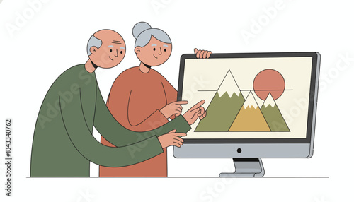 Senior Couple Learning Technology with Computer Illustration