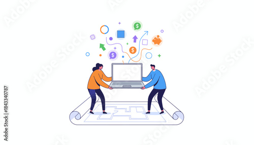 Digital Business Planning and Financial Strategy Illustration