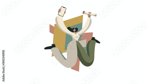 Happy Woman Celebrating Online Learning Graduation Success