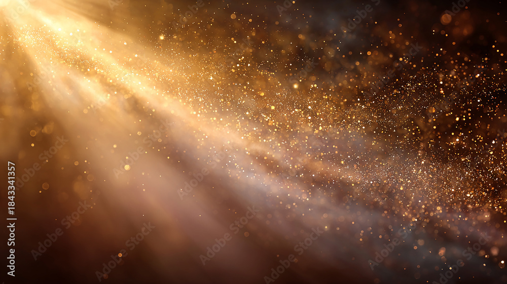 Obraz premium Golden light rays and dust particles background