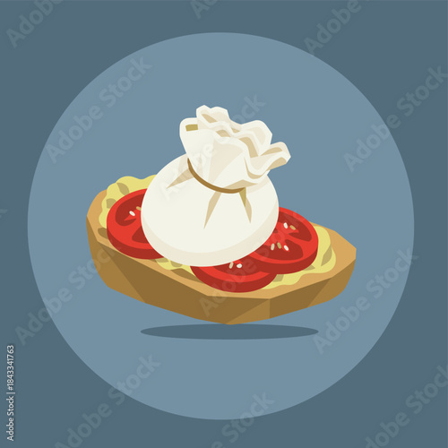 Delicious Burrata Bruschetta with Fresh Tomatoes on Toasted Bread, a Gastronomic Delight