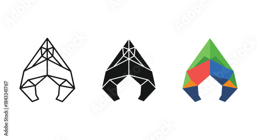Geometric logo designs in different styles and colors