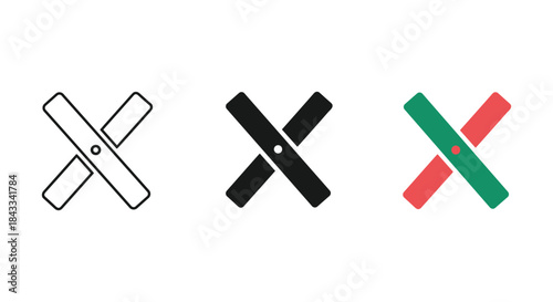 Set of three different colored cross symbols