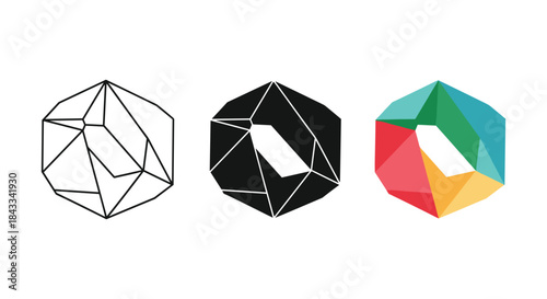 Geometric shapes in various colors and styles