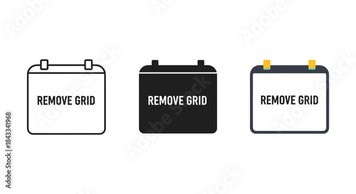 Battery icon set with remove grid text