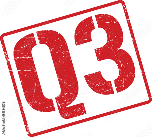 Distressed Red Q3 Stamp on White Background, Quarter Three with Retro Texture