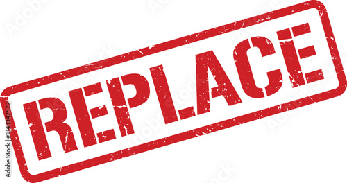 Distressed Red REPLACE Stamp with Border on White Background, Angled View