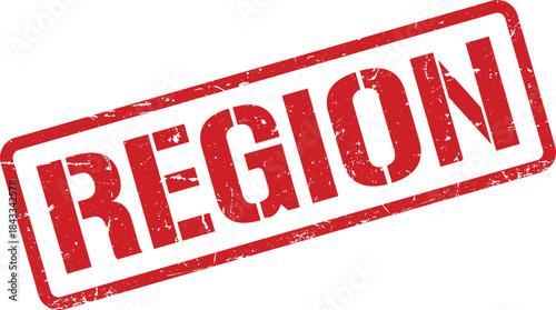 Distressed Red REGION Stamp on White Background, Representing Geographic Area, Location, or Administrative Zone