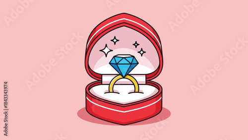 Sparkling Blue Diamond Engagement Ring in Open Red HeartShaped Box.