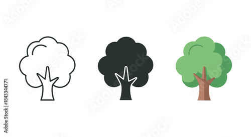 Three different tree illustrations side by side