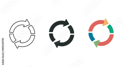 Recycle symbol icon set for reuse and sustainability