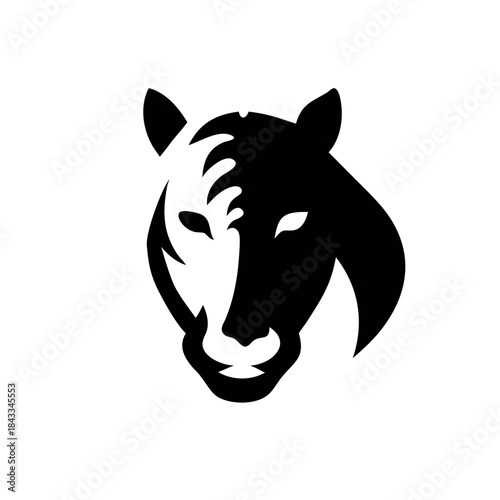 Minimalist abstract horse face blended with tiger features for powerful animal logo Vector illustration