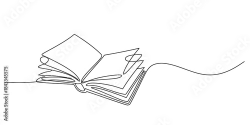 Continuous line art illustration of an open book with pages turning and flowing line Vector, illustration