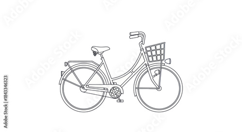 Classic Bicycle with Basket: A Simple Line Art Illustration of a Vintage Bike.