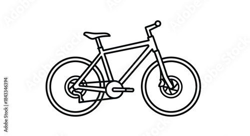 Simple Black and White Line Art Bicycle Illustration.