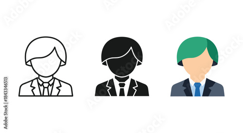 Three business professionals illustrated in different styles