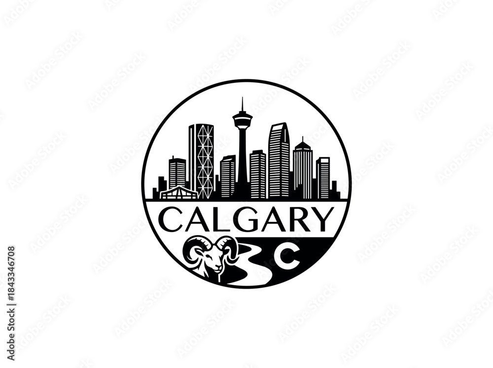 Fototapeta premium Calgary city of Canada skyline emblem with landmarks