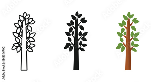 Three trees with different colors and styles