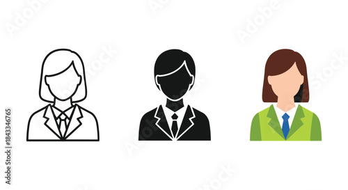 Three business professionals illustrated in different styles