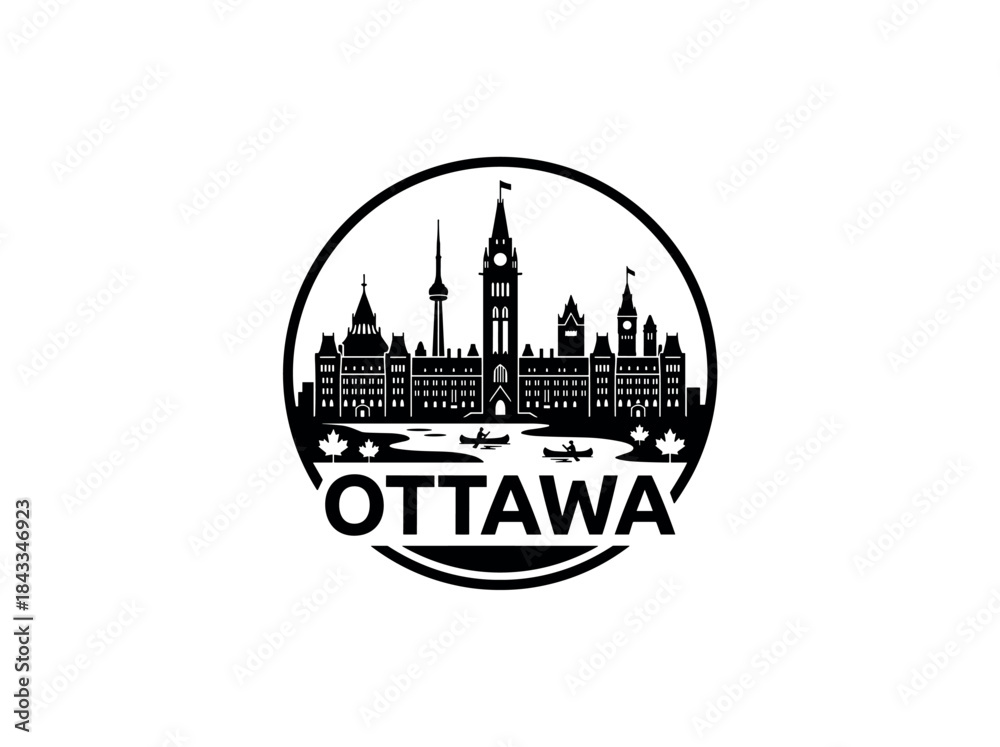 Naklejka premium Ottawa city of Canada skyline emblem with landmarks