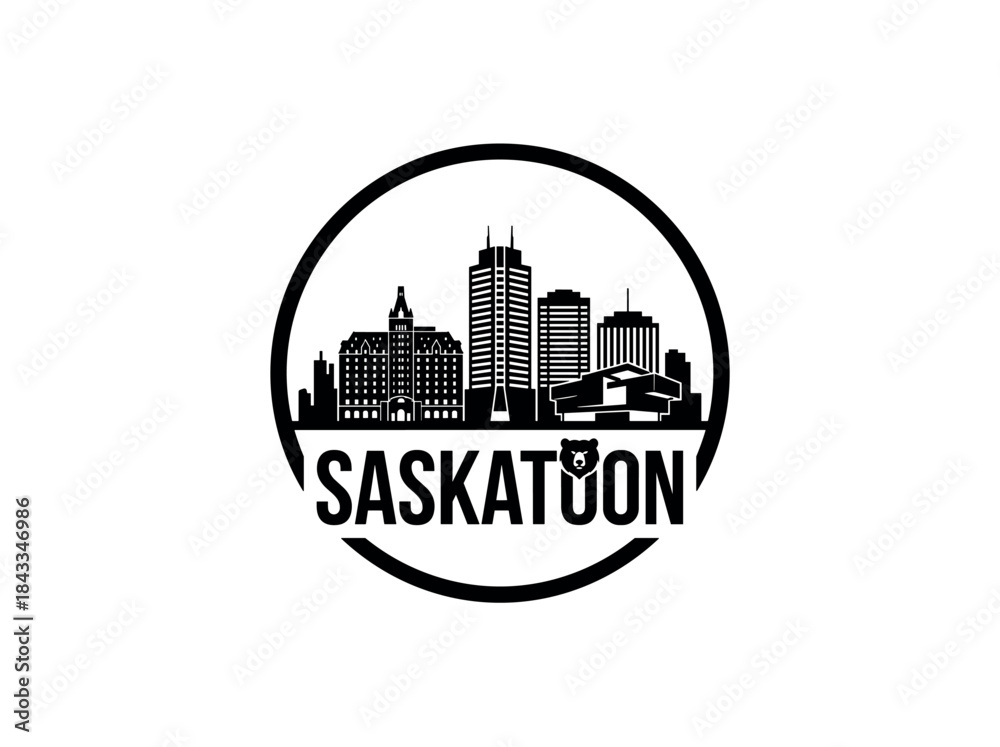 Fototapeta premium Saskatoon city of Canada skyline emblem with landmarks