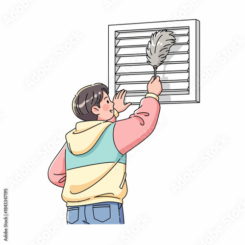 Dedicated individual meticulously dusting air vent slats, ensuring a fresh and hygienic home environment