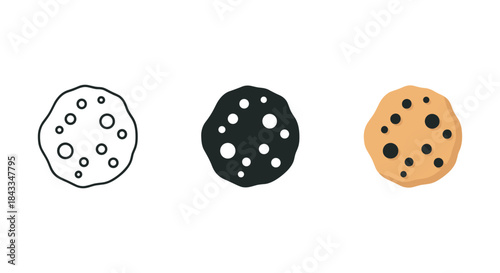 Chocolate chip cookie illustration in different styles