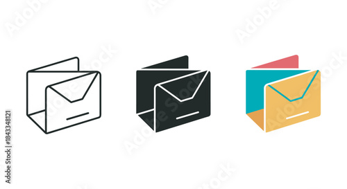 Envelope icon set in different style and color
