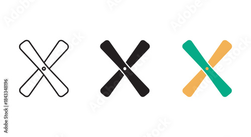 Set of three crossed baseball bats in different styles