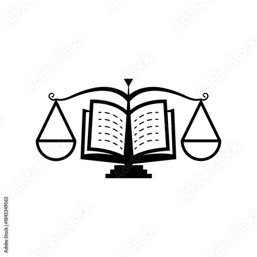 Balanced Justice Open Book and Scales of Law Symbol in Elegant Emblem