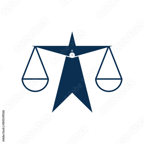 Abstract Scales Of Justice Icon With Star Emblem, Symbol Of Balance And Fairness