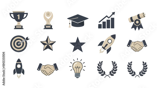 Success Achievement Business Growth Icons Set Education Career Partnership Vector Graphics