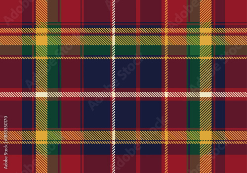 Seamless red tartan plaid pattern featuring a geometric checkered fabric texture for a decorative scottish textile wallpaper backdrop