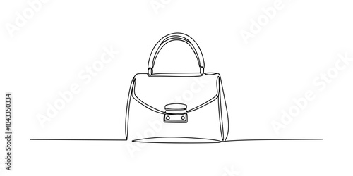 Continuous one line of a luxury handbag, about money and materialism, hand drawn vector illustration.