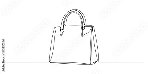 Continuous one line of a luxury handbag, about money and materialism, hand drawn vector illustration.
