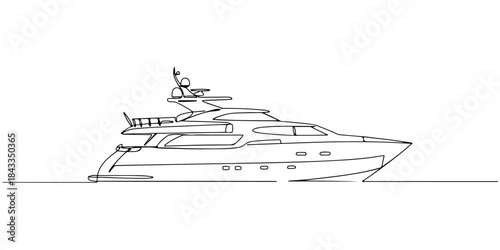 Continuous one line of a luxury boat, money and materialism design, hand drawn vector illustration.