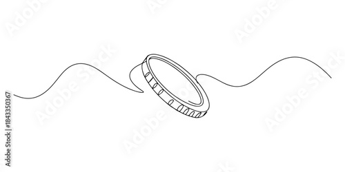 Continuous one line of a coin spinning in the air, the art of money and materialism, hand drawn vector illustration.