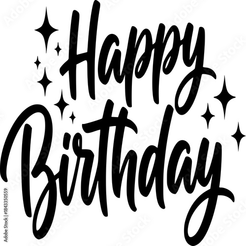 Happy Birthday Celebration: An elegant script announces a birthday, accompanied by decorative stars, setting a celebratory mood for a special day.