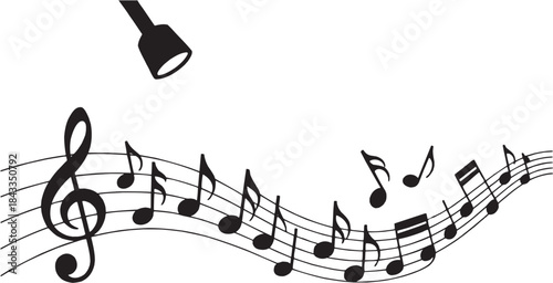 Minimal line music notes and melody icons set, sound symbols outline vector