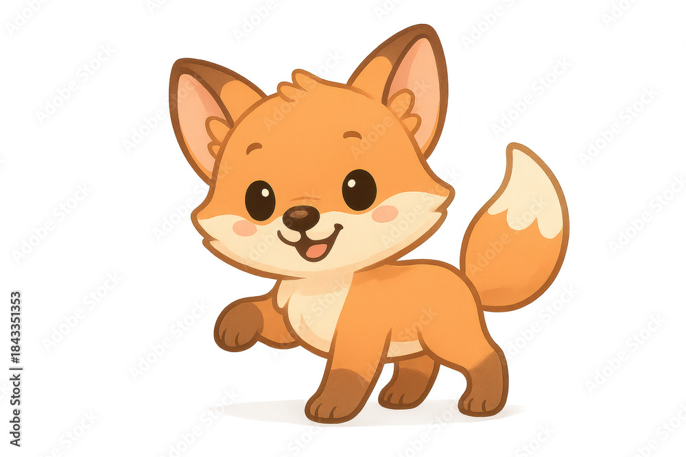 Naklejka premium Adorable cartoon fox on transparent background with cheerful expression.
